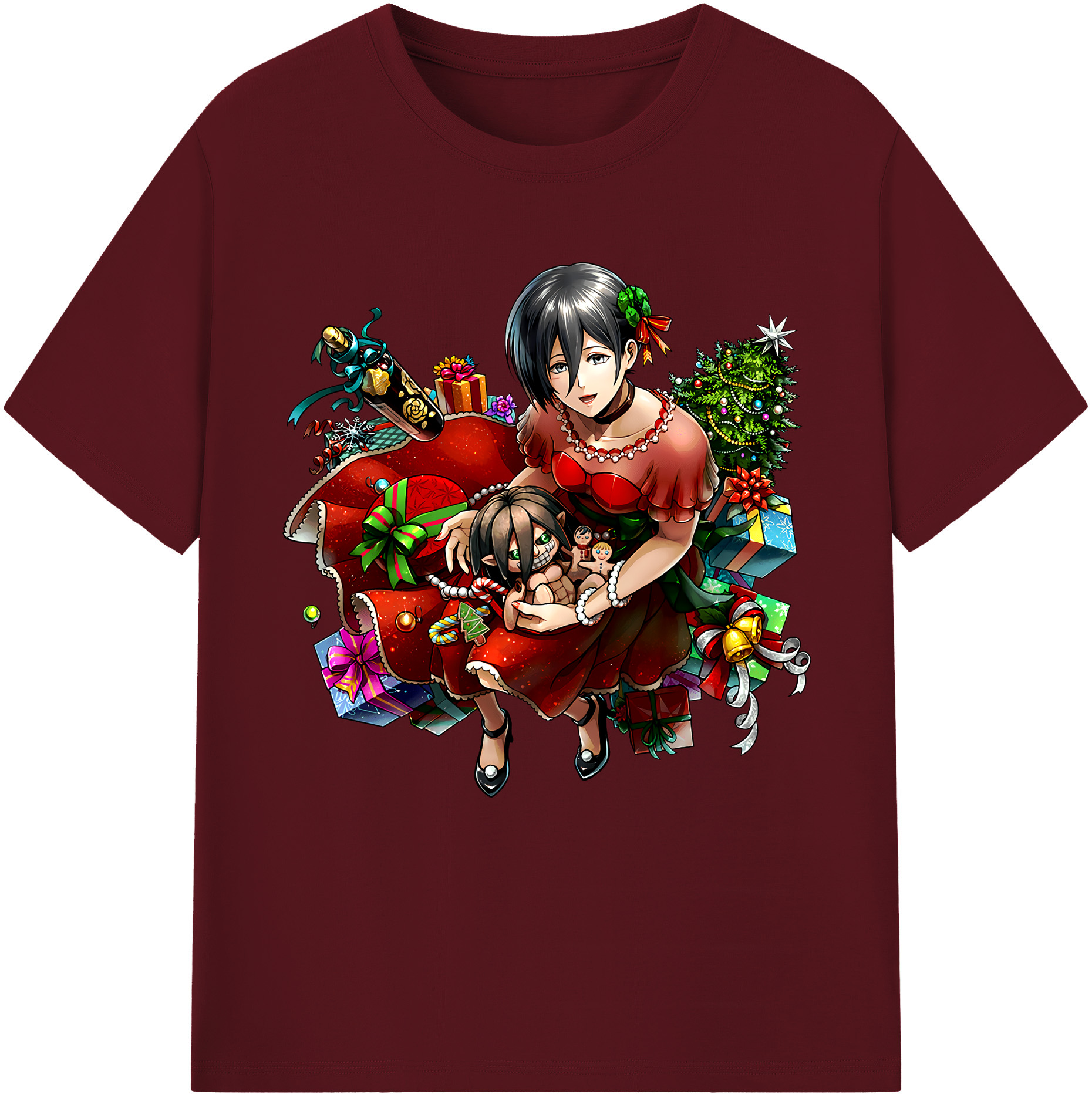 （画像用） 進撃の巨人 ミカサ·アッカーマン Attack on Titan Mikasa Ackerman 綿100％半袖Tシャツ（フロントプリント）